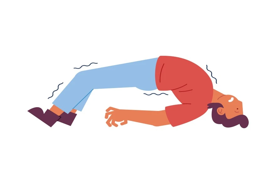 Illustration showing stages of a grand mal (tonic-clonic) seizure with muscle stiffening and convulsions